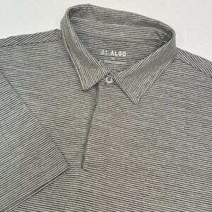 01.Algo Shirt Mens Large L Jack Performance Polo Gray Stripe Golf Shirt Grey